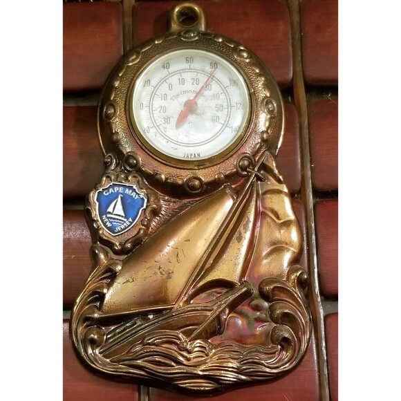 2 Vintage Jersey Shore Souvenir Thermometer Bronze Tall Ships  Cape May Wildwood - Picture 3 of 4